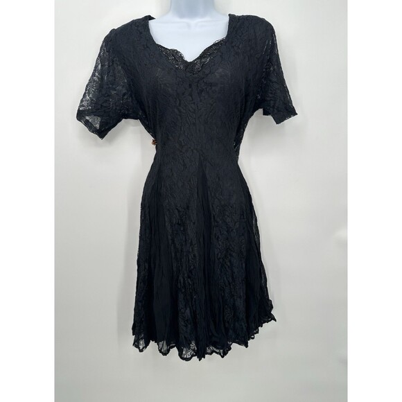 Vintage Black Lace Maxi Dress Women L Whimsigoth Victorian Witchy Gothic Vampire - Picture 2 of 12